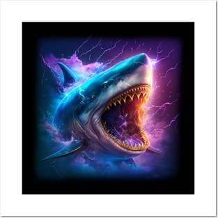 Mutant Shark With Big Teeth Purple Posters and Art